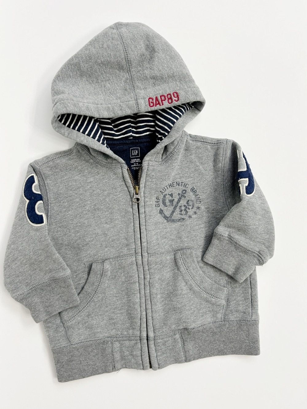 Baby Gap Gray Full Zip Athletic Hoodie - Nautical Anchor Size 12-18 Months